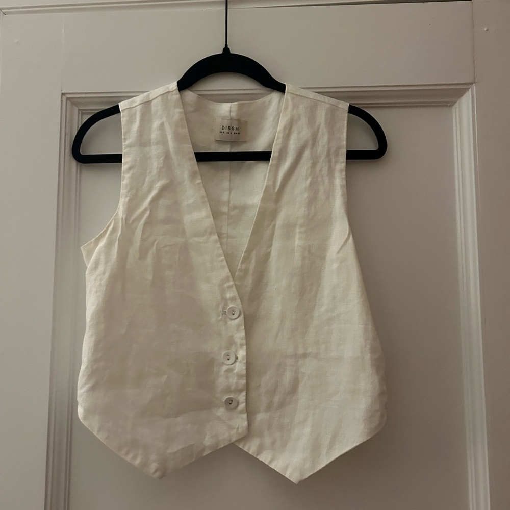 White Sleeveless Linen Vest